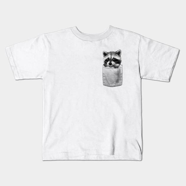 Raccoon in Pocket Kids T-Shirt by LauraGraves